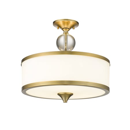 Cosmopolitan 3 Light Semi Flush Mount, Heritage Brass & Etched White